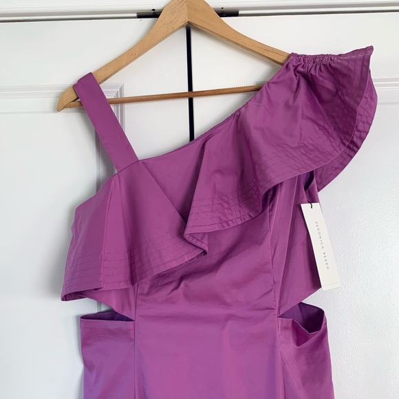 Veronica Beard Midi Dress Beilla Ruffled Asymmetric One Shoulder Purple Size 8 - Picture 3 of 8
